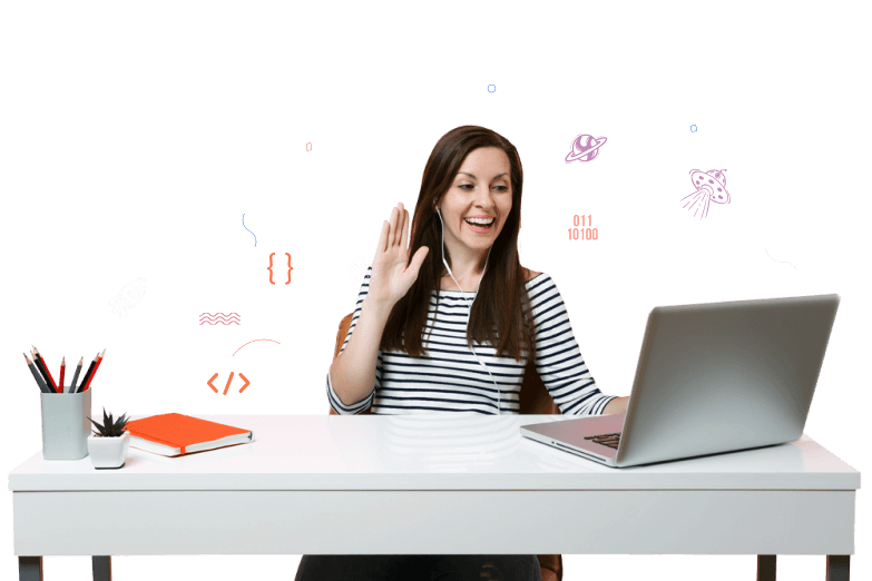 Teacher at desk with laptop
